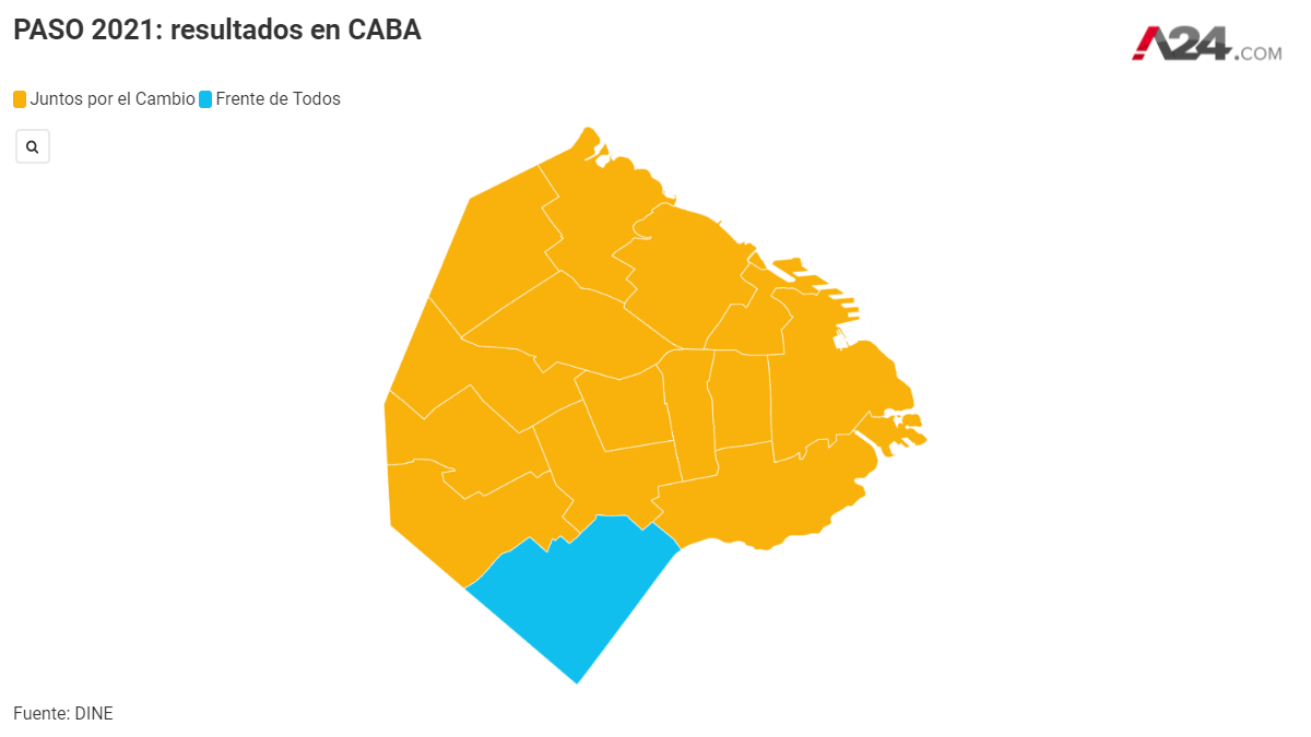 Resultados de las PASO 2021 en CABA (Foto: Centro de Datos de A24.com)&nbsp;