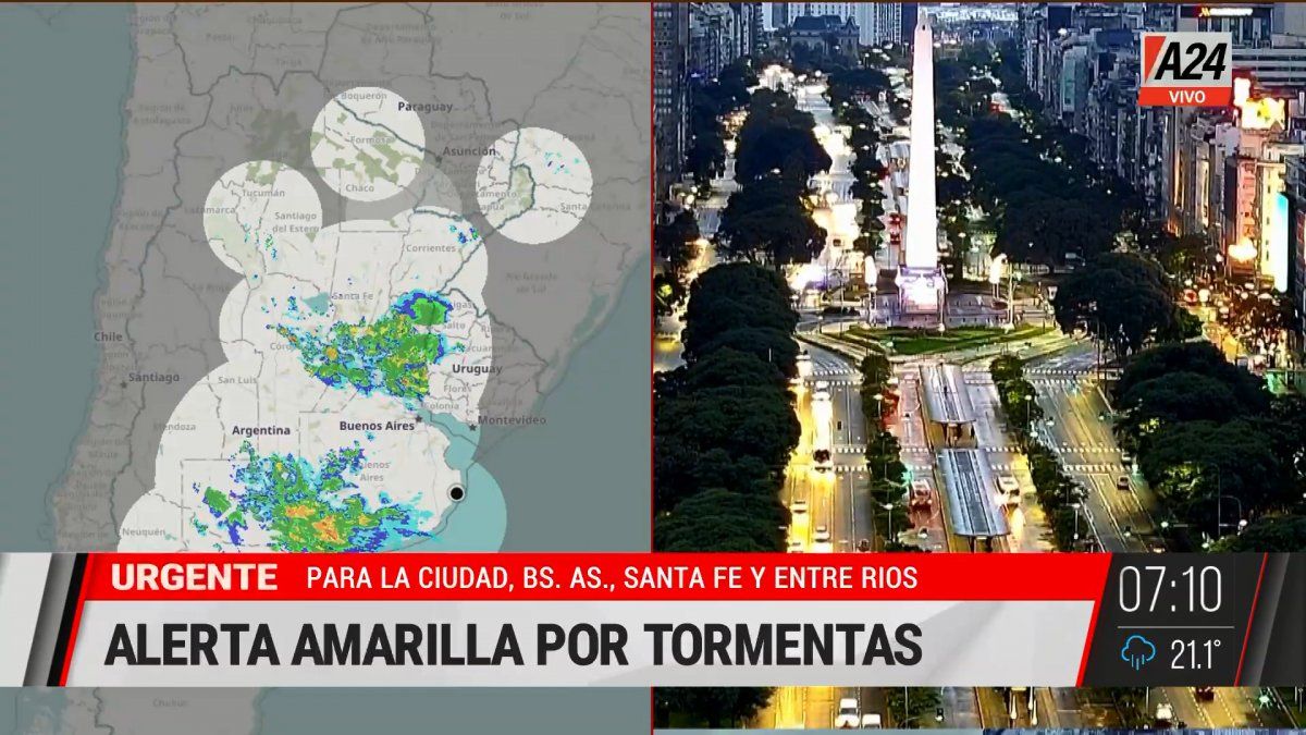Alerta por tormentas y ráfagas de viento en el centro del país. (Captura de Tv)
