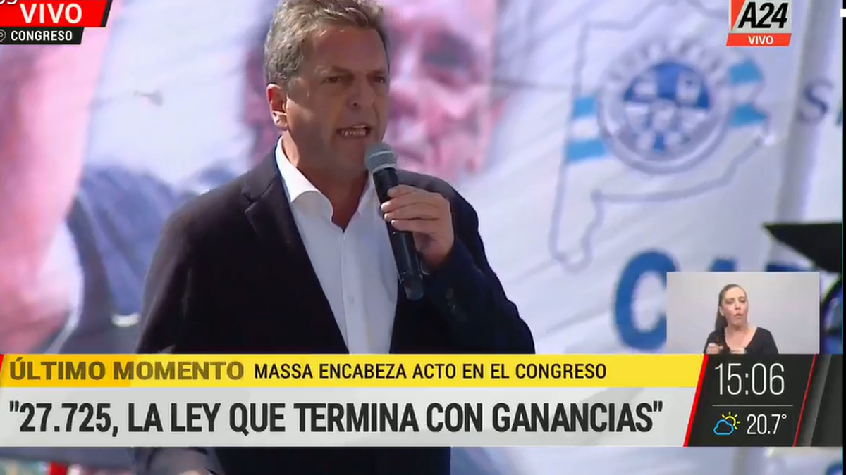 Sergio Massa en el congreso. (Foto: captura A24)