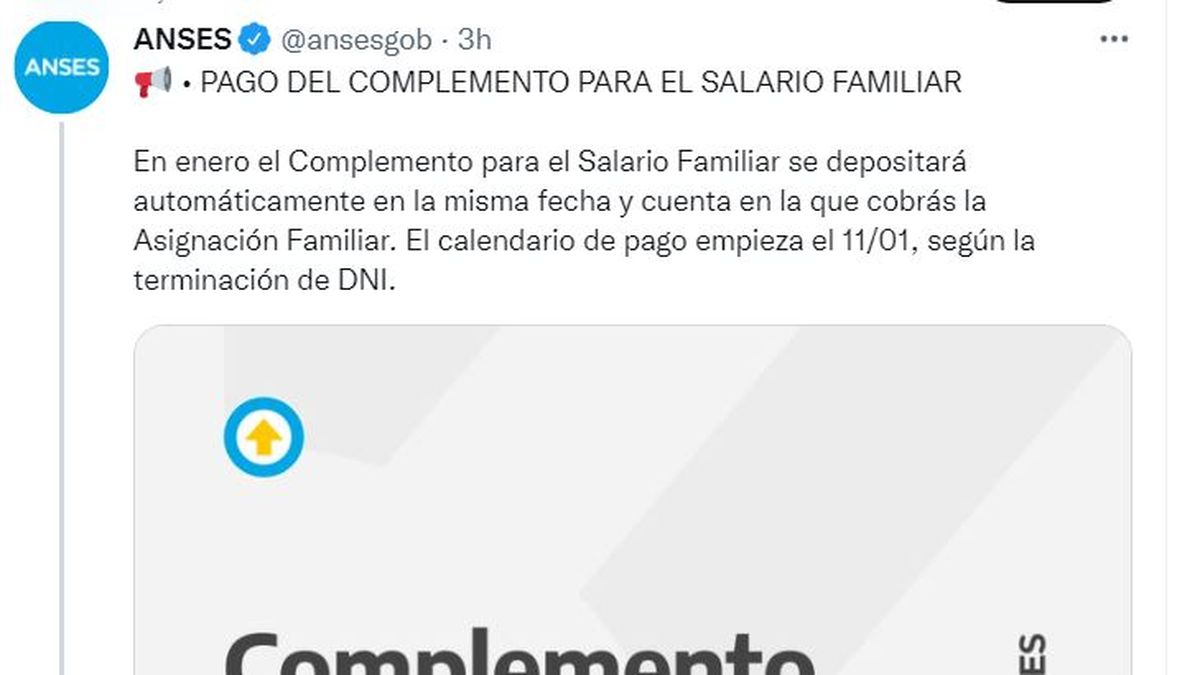 Nueva escala SUAF: ANSES confirmó el pago del Complemento del Salario Familiar.