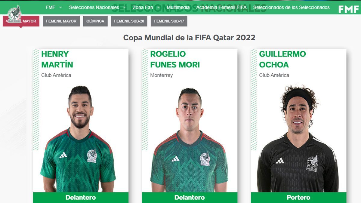 Rogelio Funes Mori, con el número 11 en la página oficial de la Federación Mexicana de Fútbol (Foto: FMF)