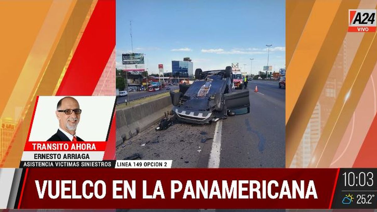 Choque y vuelco en la au. Panamericana