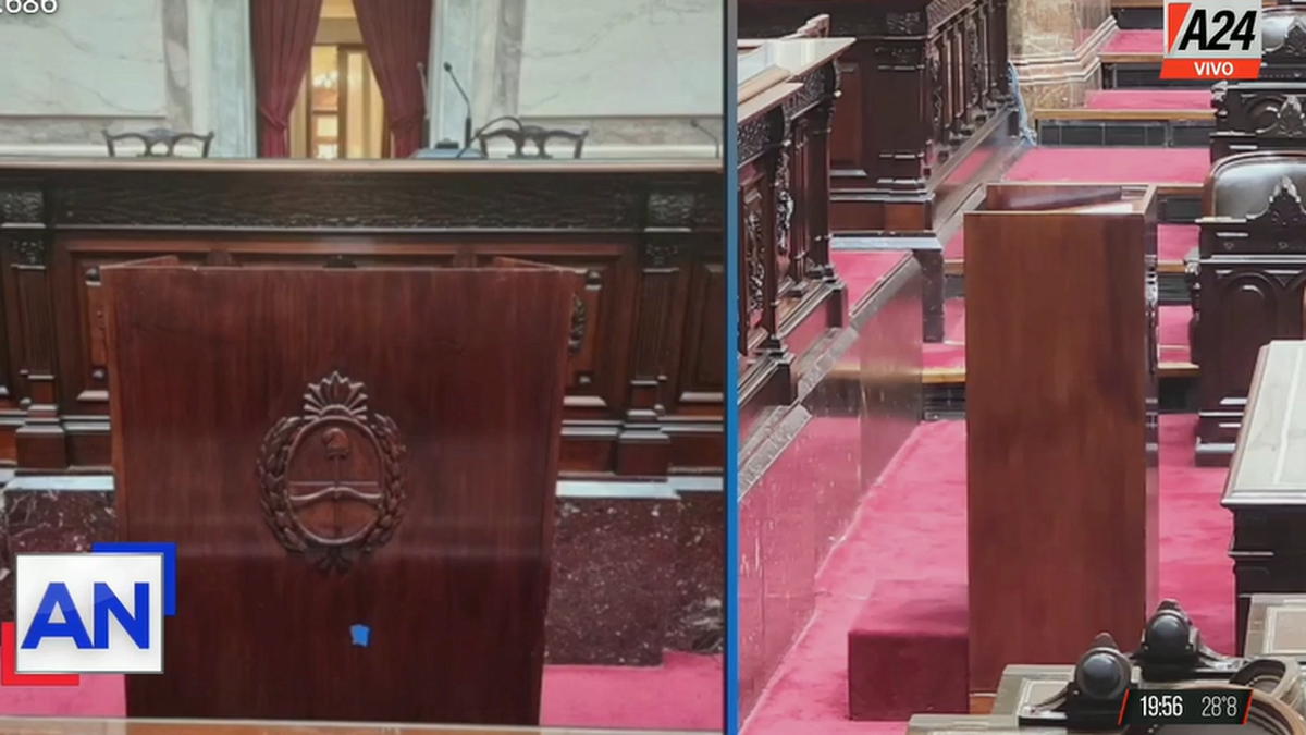 Javier Milei hablaría desde un atril en el inicio de la asamblea legislativa. (Foto: captura A24)