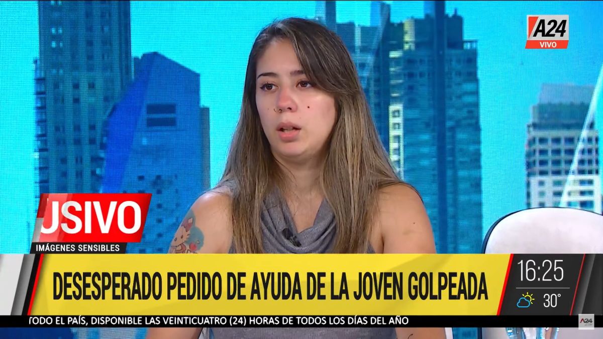 La víctima de violencia de género denunció en la pantalla de A24 el terror con el que vive por la inacción de la Justicia (Foto: Captura).