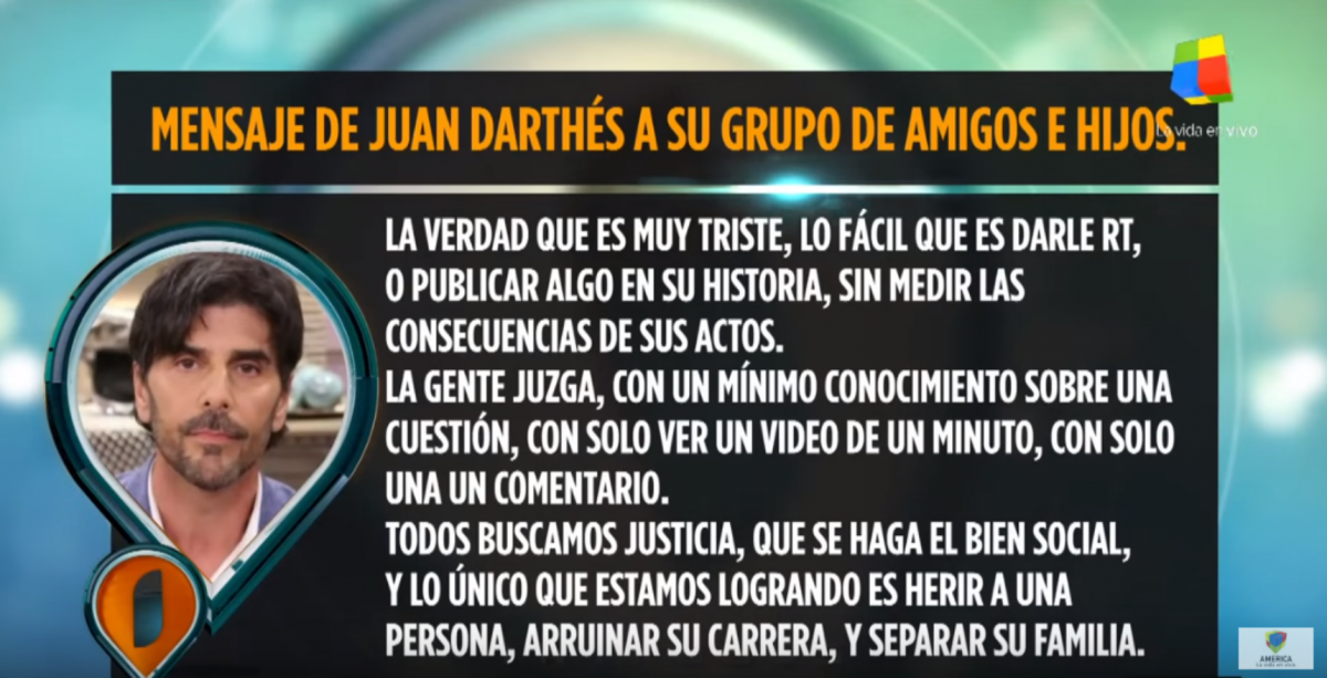 El mensaje que Darthés le envió a un grupo de amigos de WhatsApp luego de denuncia de Thelma Fardin