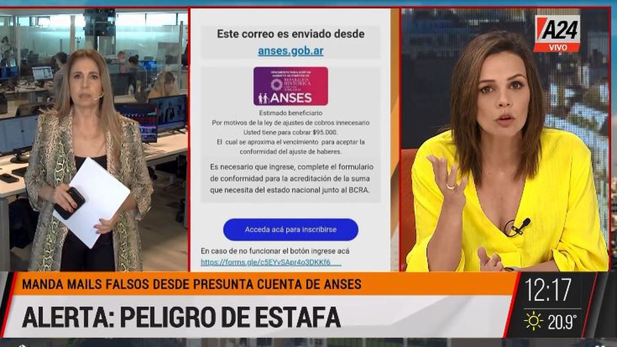 Alertan nuevas ciberestafas en nombre del ANSES para robar. &nbsp;(Captura de Tv)