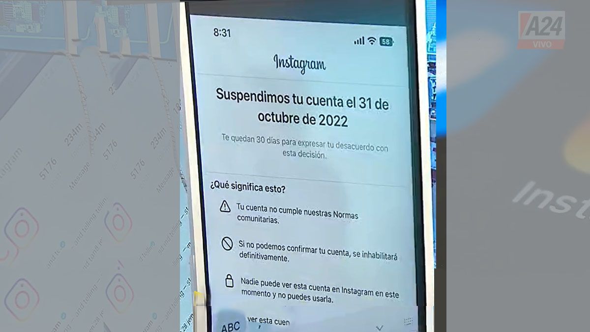 El inquietante mensaje que recibieron usuarios que no pudieron utilizar Instagram (Foto: Captura de TV)