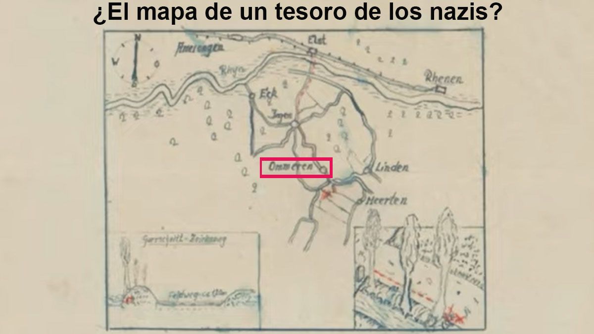 El mapa con un supuesto tesoro nazi oculto en los Países Bajos (Foto: Captura de TV)