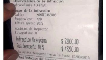 la policia vial de mendoza coloco la primera multa de $72.000 por manejar ebrio