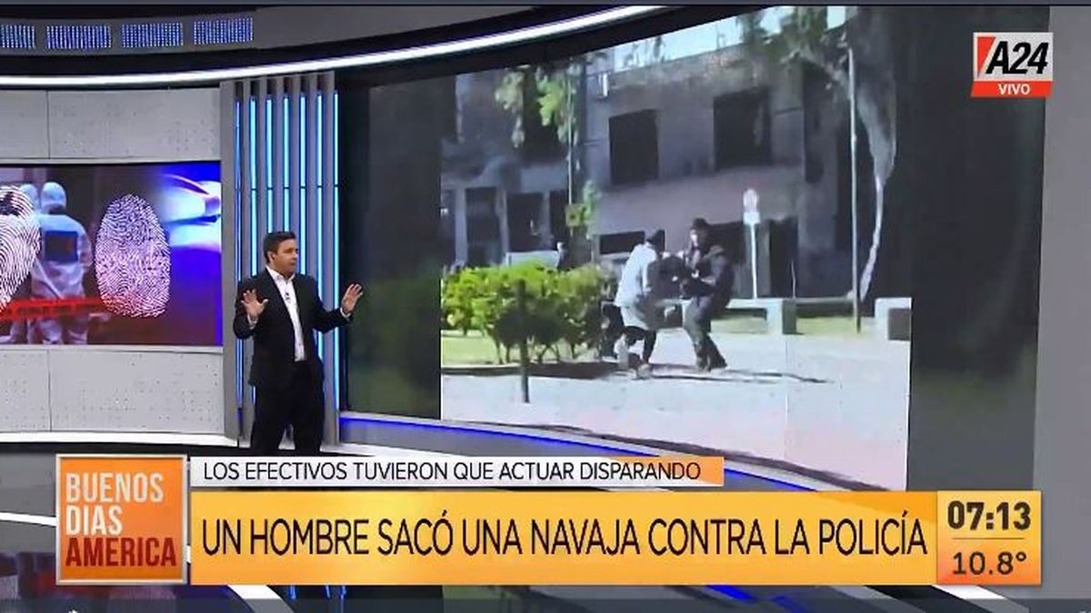 Constitución: así un hombre ataca con un cuchillo a policías. (Captura de Tv)