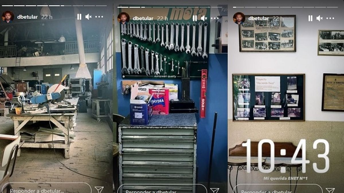 Otros de los espacios de la escuela técnica de Dolores a la que asistió Damián Betular y que recorrió, según lo publicó en sus historias de Instagram.