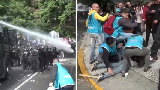 Piedrazos, camiones hidrantes y detenidos en Av. 9 de Julio: la Policía desalojó a los manifestantes