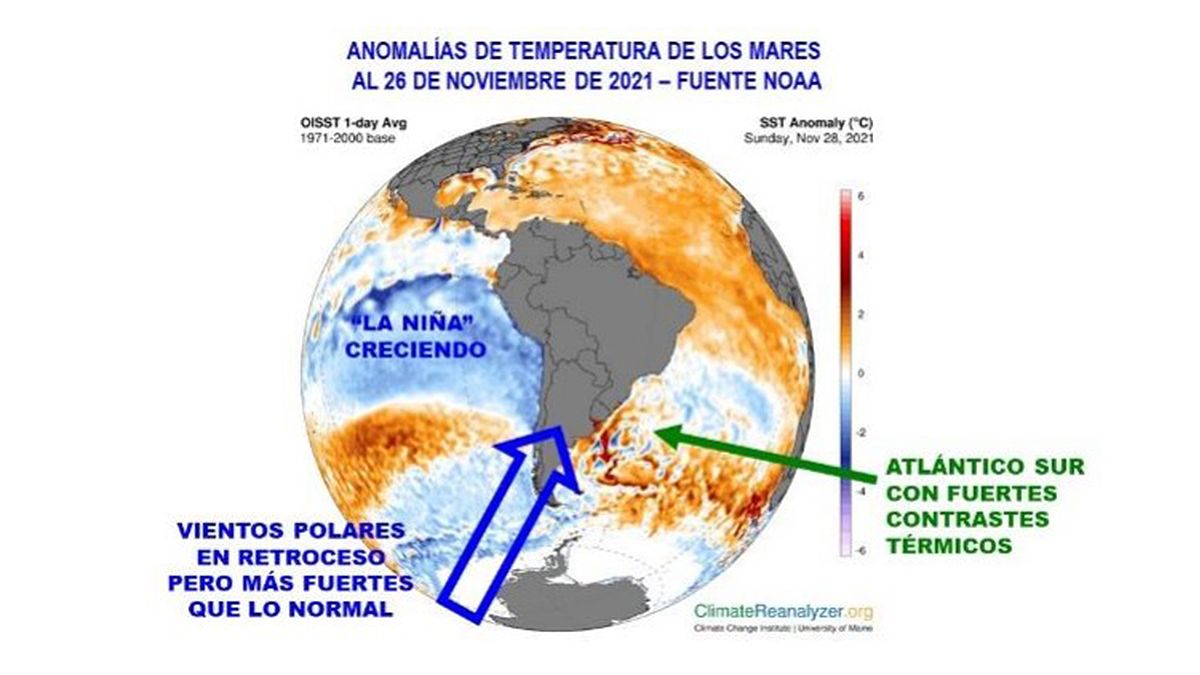 La conformación de La Niña, el evento climático que es seguido de cerca en el agro. 