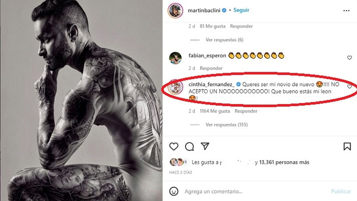 Martín Baclini mostró sus tatuajes y Cinthia Fernández reaccionó fogosa: 