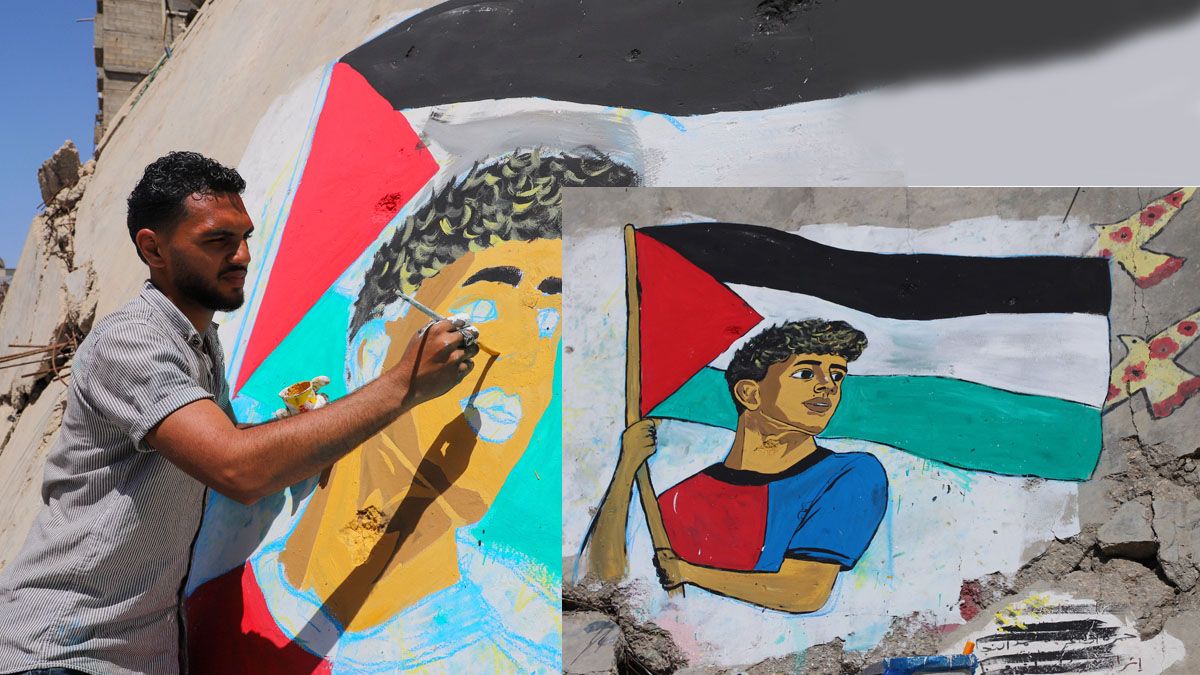 La otra cara. En la Franja de Gaza, hicieron un mural con Yamal y la bandera palestina. (Foto: Reuters)