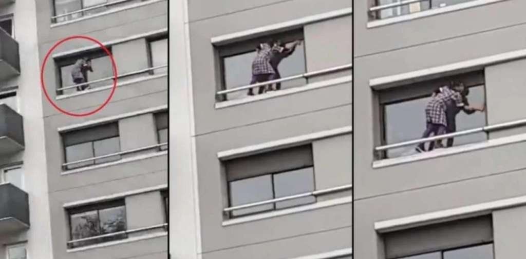 Una empleada se expone a la muerte por limpiar los vidrios en un 6° piso