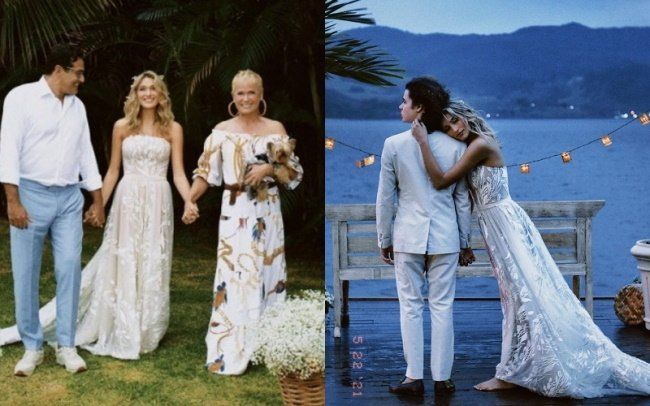 Sasha Meneghel de la mano de sus padres, camino al altar, para casarse con su mejor amigo según dijo ella misma. 