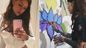 Fotos hot y también artista: el mural de Candelaria Tinelli