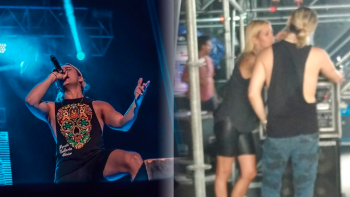 Prandi le hizo el aguante a su novio en el Cosquín Rock y se mostró por primera vez en público con él