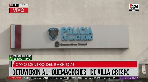 Detuvieron en el barrio 31 al pirómano de autos y motos en Villa Crespo