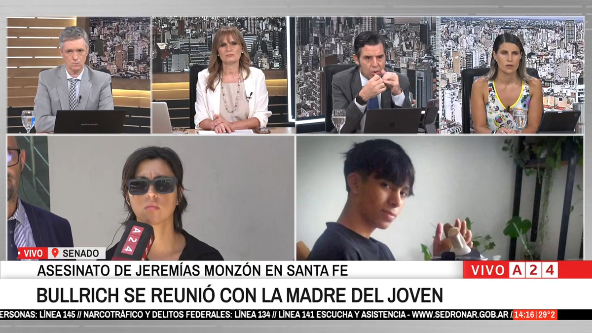 La reunión entre Bullrich y la madre de Jeremías tuvo lugar en el medio del debate por la baja en la edad de imputabilidad que impulsa el Gobierno. (Foto: A24).