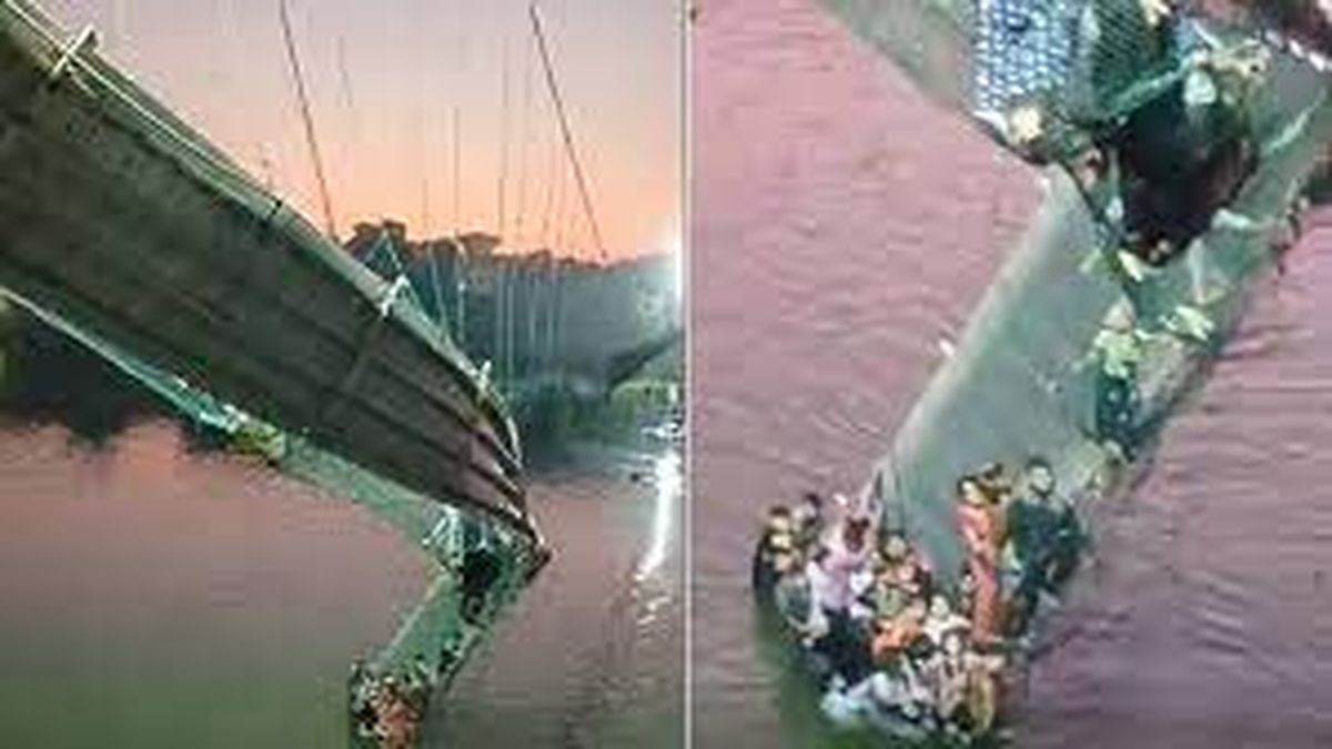 Tragedia en India: se desmoronó un puente colgante y varias personas murieron.&nbsp;