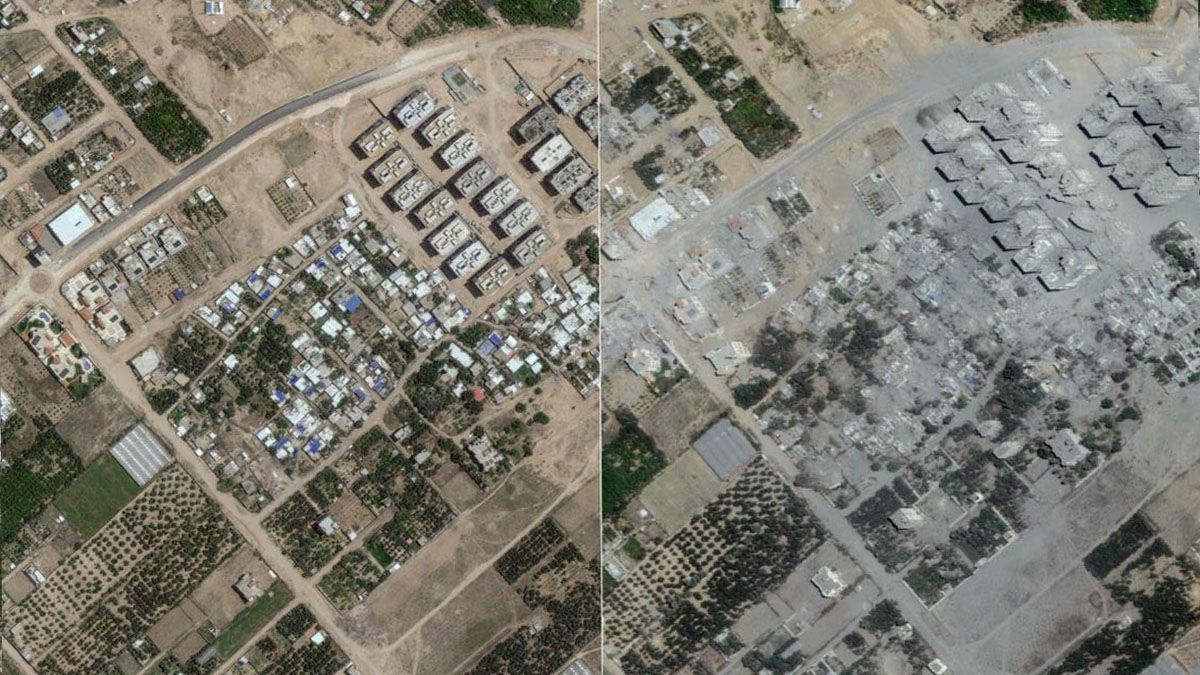 Antes y despu&eacute;s de Beit Lahiya (Foto: gentileza El Pa&iacute;s).