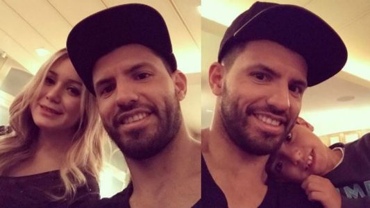 Kun Agüero: foto con Benjamín, Karina y Sol, la hija de ella