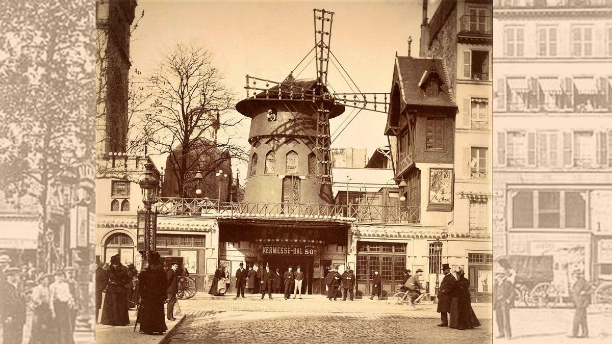 El Moulin Rouge inaugurado en 1889, con su torre tradicional hasta hoy y las aspas que se fueron modificando. (Foto: A24.com)