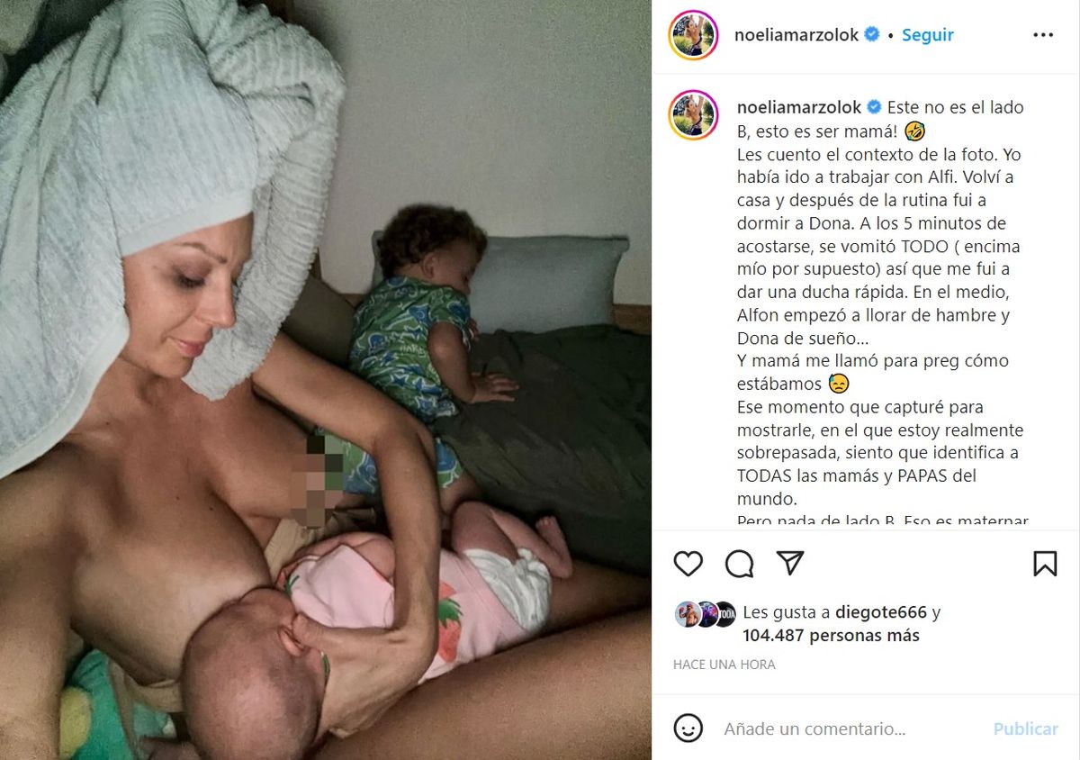 Noelia Marzol subió una foto amamantando y habló de la maternidad real:  Sobrepasada...