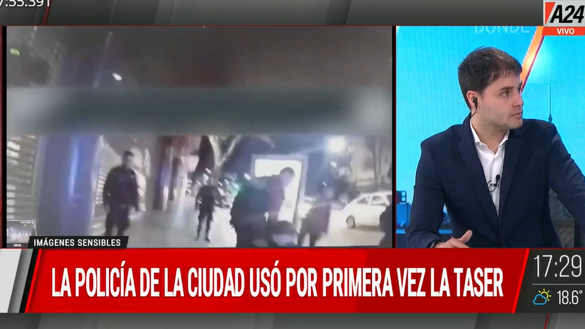 La Policía utilizó por primera vez la pistola Taser. (Foto: captura A24)