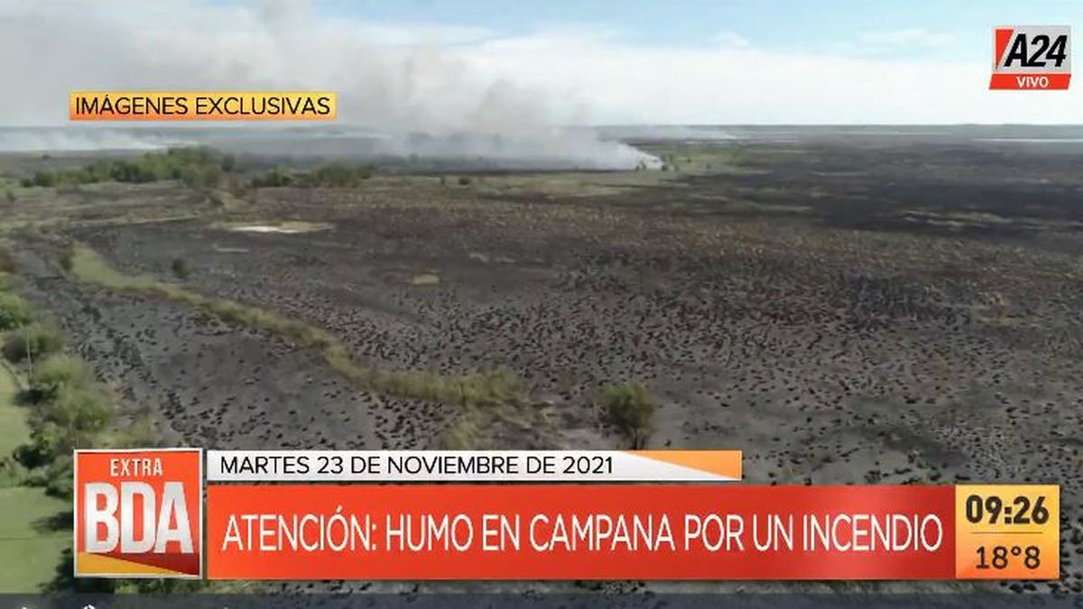 Incendio y humo en el ramal Campana de la Panamericana. (Captura de Tv)