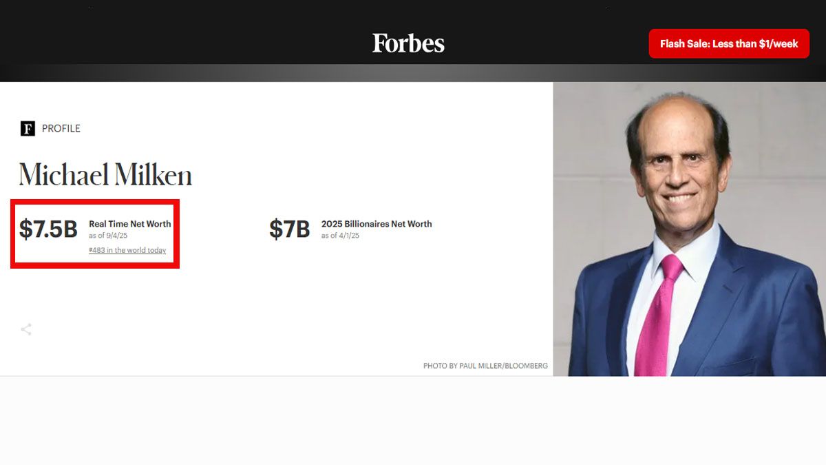 Michael Milken, anfitrión de Milei por tercera vez en dos años, es uno de los millonarios más importantes en el ranking de la revista Forbes. (Foto Forbes) 