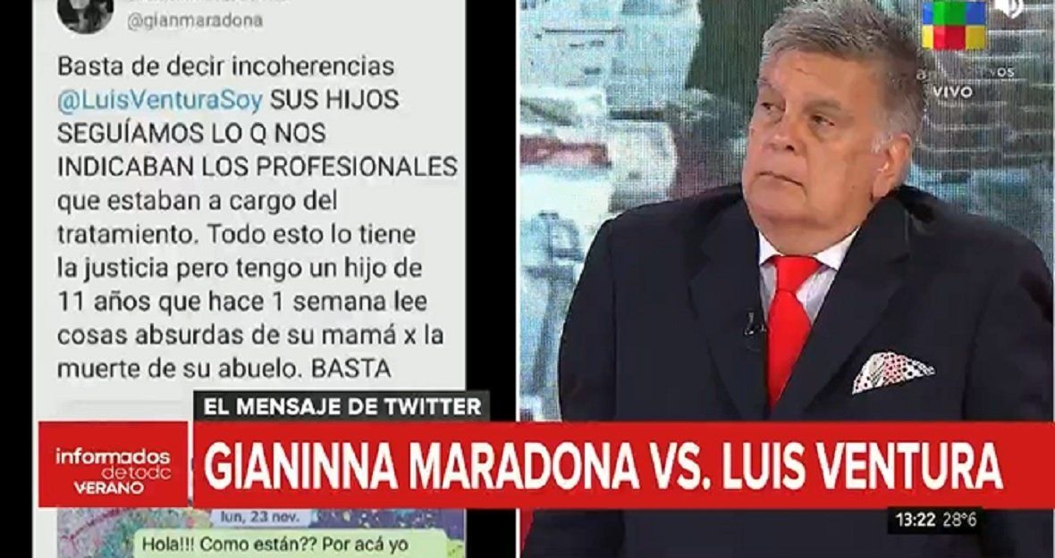 La respuesta de Luis Ventura al chat que mostró Gianinna con los médicos de Diego Maradona