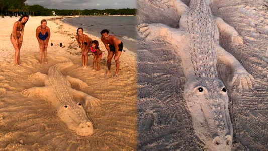 La obra de arte en la playa de la familia de Laurita para Rufina, la hija de Nico Cabré
