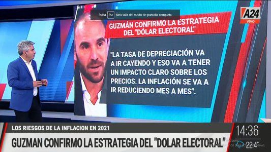 Guzmán reconfirma la estrategia del atraso del dólar