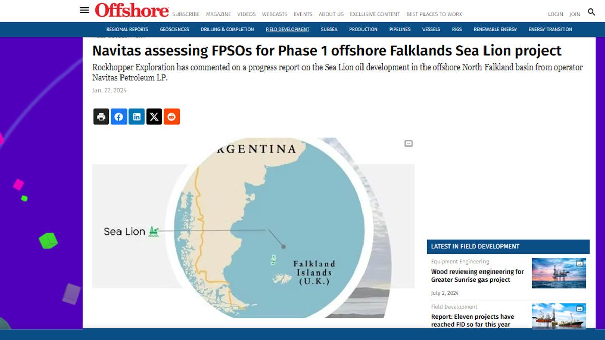 La prensa inglesa hace numerosos an&aacute;lisis sobre las reservas potenciales de petr&oacute;leo en torno a las Malvinas. (Foto: Gentileza OffShore)