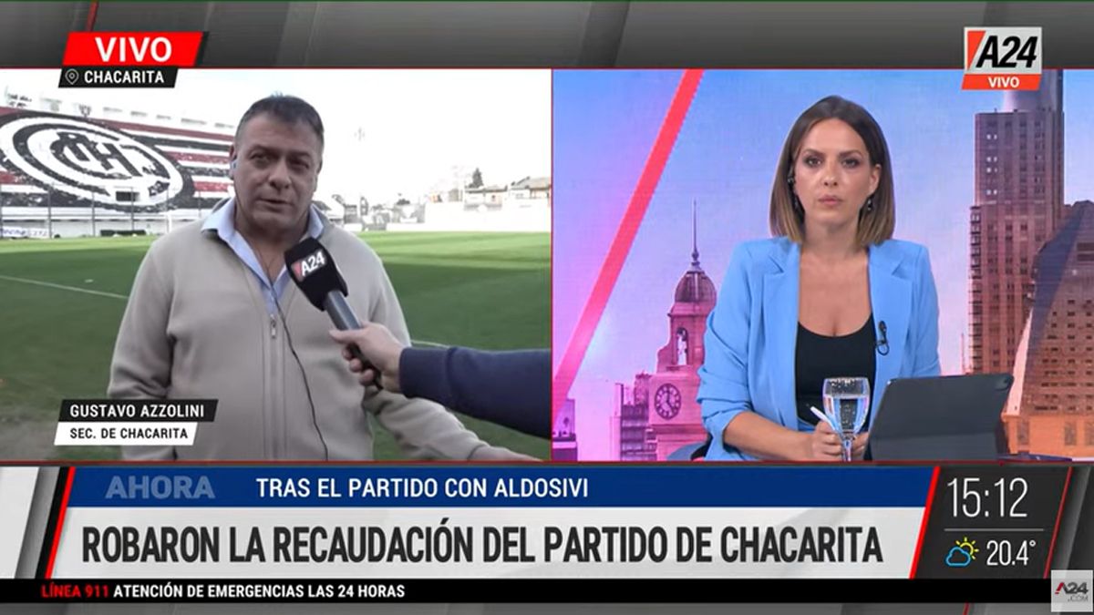 Inseguridad en el fútbol: Le robaron a Chacarita parte de la recaudación. (Foto: captura A24)