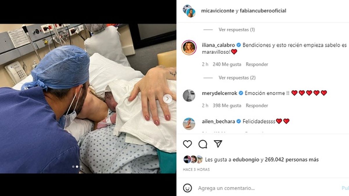 Algunos de los tantos saludos que Mica Viciconte y Fabi&aacute;n Cubero recibieron en la redes tras el nacimiento de Luca.&nbsp;
