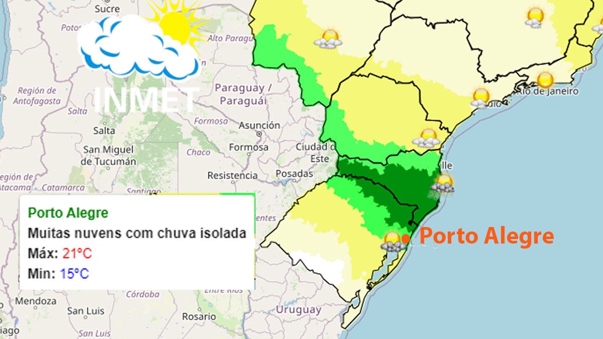 El INMET, el servicio meteor&oacute;gico de Brasil, anuncia que las lluvias fuertes seguir&aacute;n por lo menos hasta el lunes. (Foto: INMET)