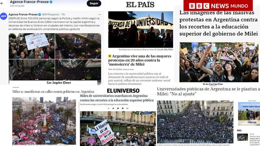 Multitudinaria marcha contra Milei: cómo la reflejaron los medios del mundo