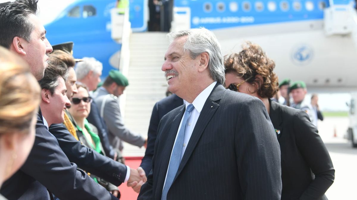 El presidente Alberto Fernández al arribar a Alemania en el marco de su gira europea. (Presidencia de la Nación)