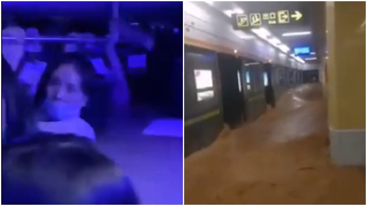 El momento de la inundación en un subte de China (Foto: captura de pantalla).