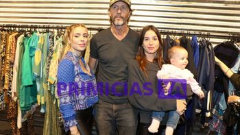 Lucía y Eduardo Celasco junto a su actual pareja Florencia Fiorini y la bebé de 10 meses, Aurora