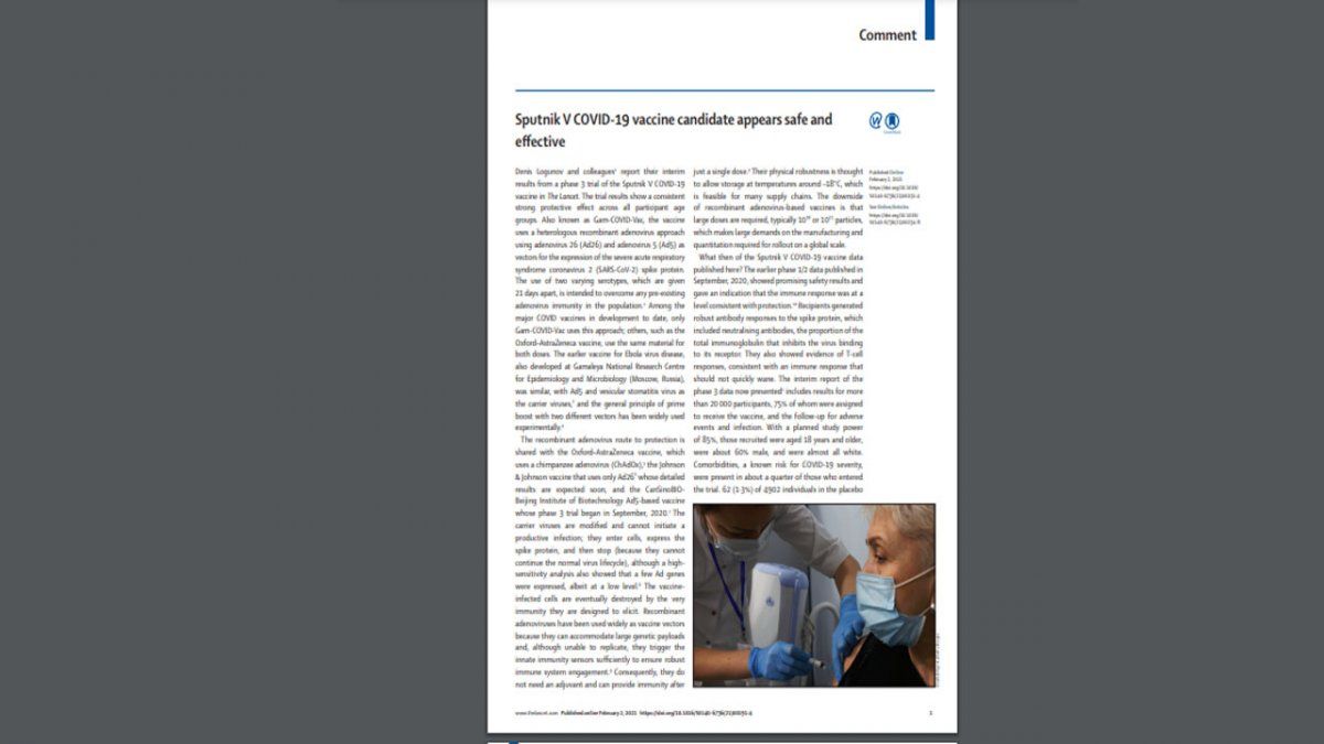 La revista científica avaló en febrero la eficacia de la vacuna rusa Sputnik V (Foto: The Lancet)
