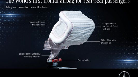 Mercedes-Benz crea el primer airbag frontal del mundo para los ocupantes de los asientos laterales traseros