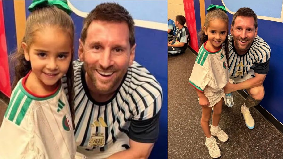 Leo Messi, con Mila la hija del mediocampista argelino, Riyad Mahrez una de las máximas figuras del fútbol de es país. (Foto: cuenta de X de la esposa de Mahrez)