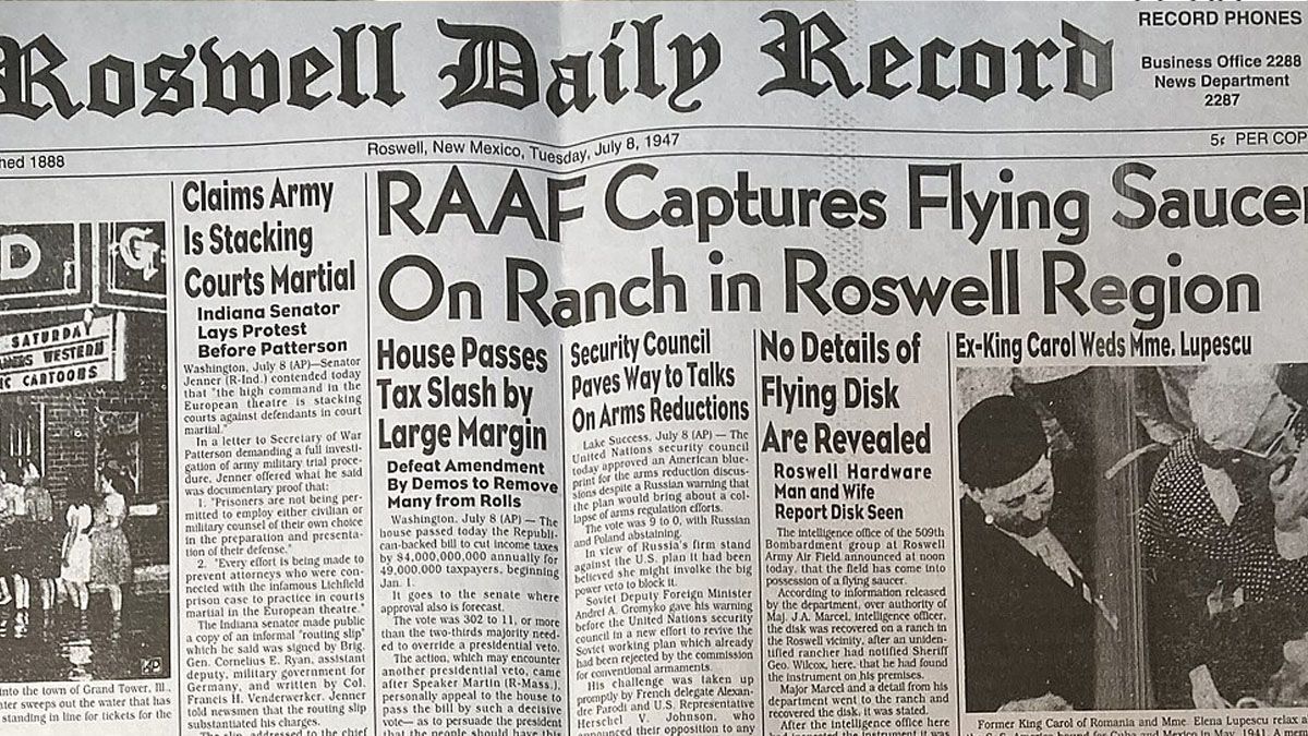 Los diários de 1947, alertando por la llegada de un OVNI al desierto de Nevada. (Foto: Diario de Rosswell)