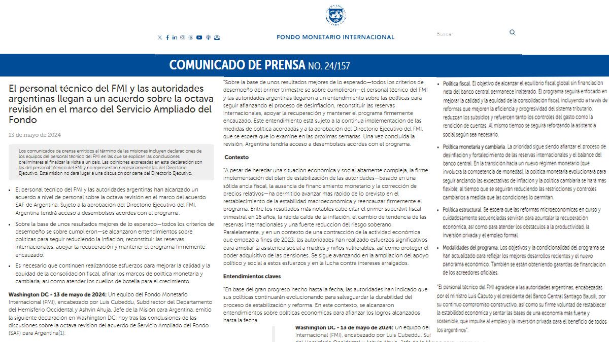 La Agentina sobrecumplió las metas propuestas en la visión del FMI. (foto: comunicado del FMI)