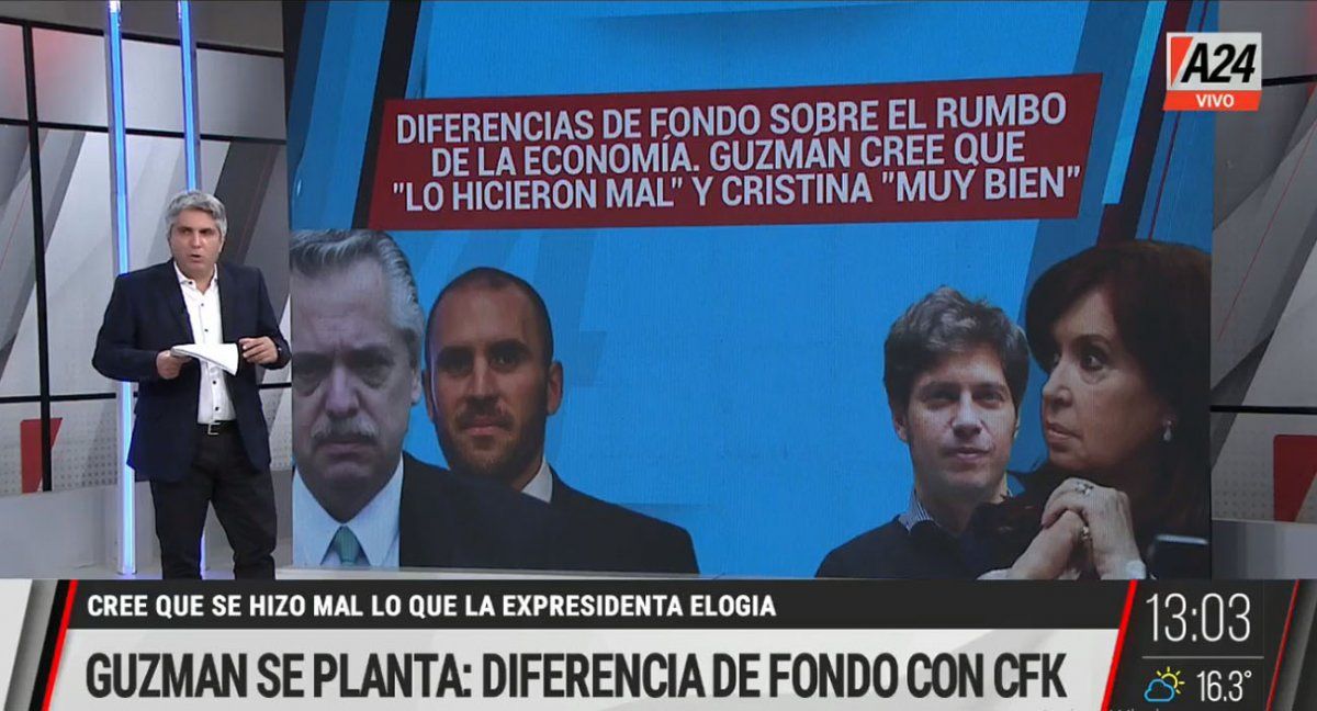 Martín Guzmán defiende su programa con críticas a la gestión económica del gobierno de Cristina (Foto: Captura de TV)